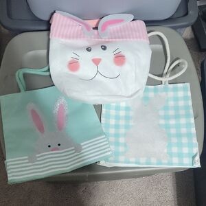 3 Cute Bunny Kids Tote Bag Set - White, Mint, Blue